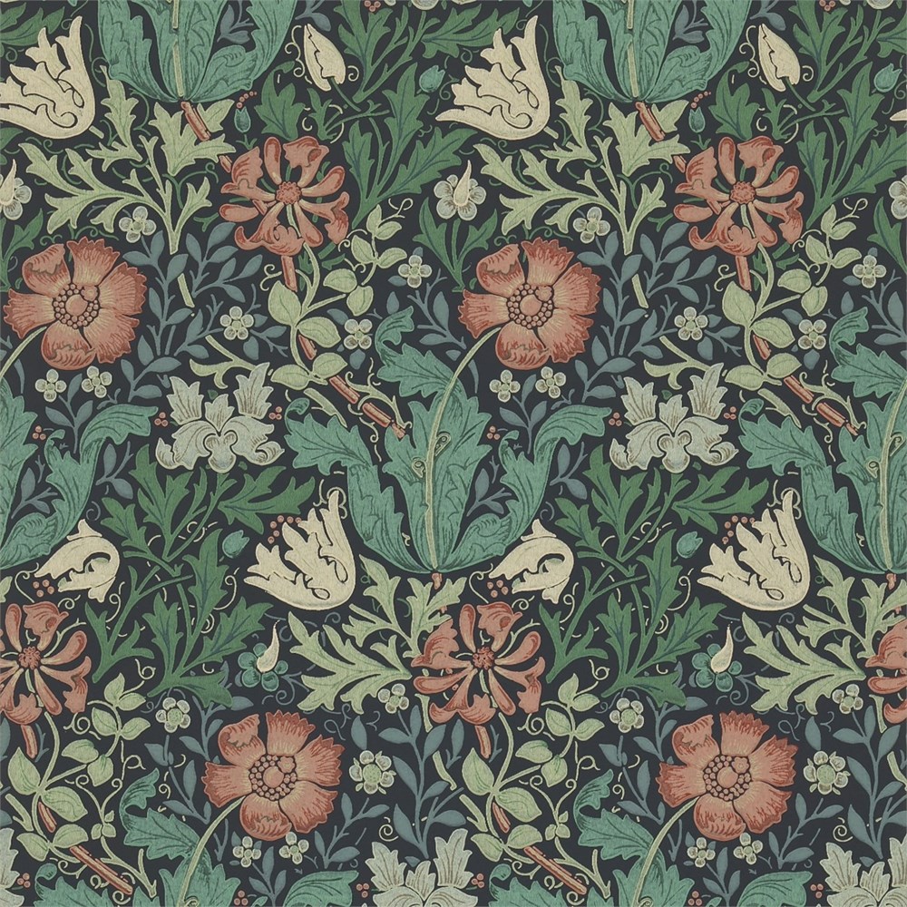 Compton Wallpaper 210421 by Morris & Co in Indigo Russet